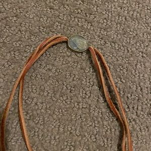 Brown leather wrap bracelet with stone